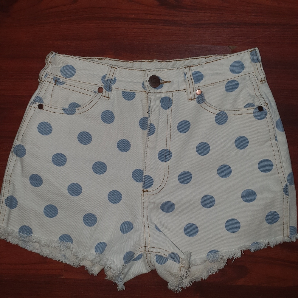Wrangler Showdown - High Waisted Denim Shorts for Women Polka dotted blue sz 24